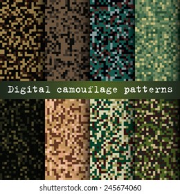 Set of 8 digital camouflage patterns vector