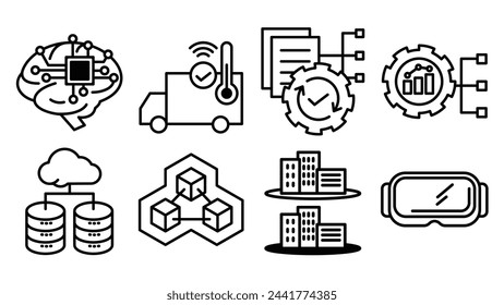 Set of 8 digital technology icons.