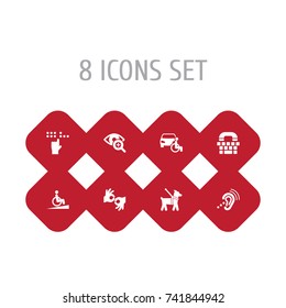 Set Of 8 Disabled Icons Set.Collection Of Pet, Tty, Lens And Other Elements.
