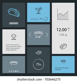 Set Of 8 Dish Outline Icons Set.Collection Of Cocktail, Salad, Bbq And Other Elements.