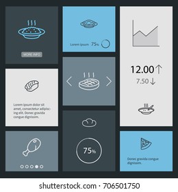 Set Of 8 Dish Outline Icons Set.Collection Of Pasta, Chicken Leg, Japanese Roll And Other Elements.