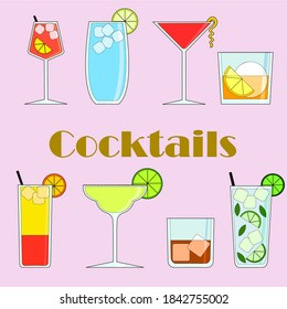 set of 8 drinks cocktails