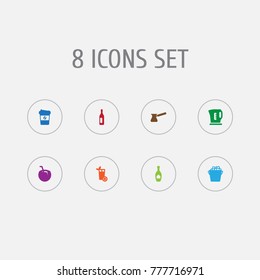 Set Of 8 Drinks Icons Set.Collection Of Espresso, Turkish Coffee, Wine And Other Elements.