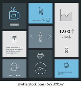 Set Of 8 Drinks Outline Icons Set.Collection Of French Press, Coffeepot, Champagne And Other Elements.