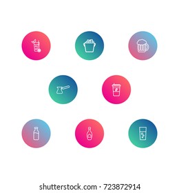Set Of 8 Drinks Outline Icons Set.Collection Of Beer, Champagne, Cappuccino And Other Elements.