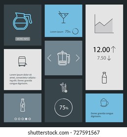 Set Of 8 Drinks Outline Icons Set.Collection Of Coffeepot, Soda, Wine Cask And Other Elements.
