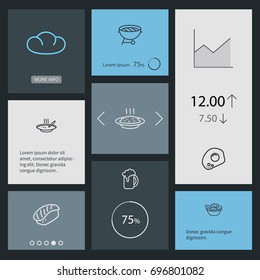 Set Of 8 Eat Outline Icons Set.Collection Of Bbq, Japanese Roll, Omelette And Other Elements.