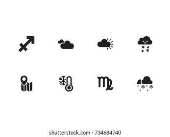 Set Of 8 Editable Air Icons. Includes Symbols Such As Archer, Pin, Frosty And More. Can Be Used For Web, Mobile, UI And Infographic Design.