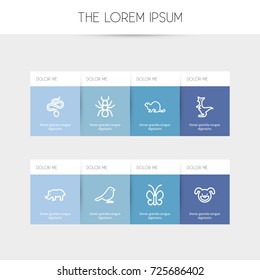 Set Of 8 Editable Animal Outline Icons. Includes Symbols Such As Rhinoceros, Butterfly, Spider And More. Can Be Used For Web, Mobile, UI And Infographic Design.