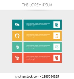 Set of 8 editable business icons. Includes symbols such as king, horseshoe, truck with dollar and more. Can be used for web, mobile, UI and infographic design.