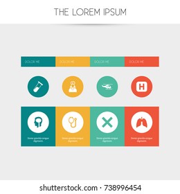 Set Of 8 Editable Care Icons. Includes Symbols Such As No Check, Test Tube, Clinic And More. Can Be Used For Web, Mobile, UI And Infographic Design.