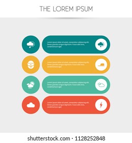Set of 8 editable climate icons. Includes symbols such as rainy cloud, spectacles, fog and more. Can be used for web, mobile, UI and infographic design.