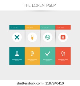Set of 8 editable clinic icons. Includes symbols such as stethoscope, pill, medical tick and more. Can be used for web, mobile, UI and infographic design.