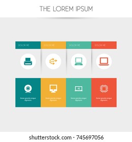 Set Of 8 Editable Computer Icons. Includes Symbols Such As Motherboard, Universal Serial Bus, Compact Disk And More. Can Be Used For Web, Mobile, UI And Infographic Design.