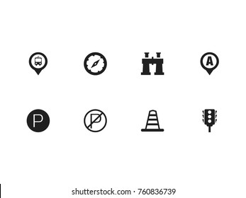 Set Of 8 Editable Direction Icons. Includes Symbols Such As Marker, Stoplight, Car Location And More. Can Be Used For Web, Mobile, UI And Infographic Design.