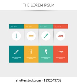Set of 8 editable equipment icons. Includes symbols such as ruler, hook, harrow and more. Can be used for web, mobile, UI and infographic design.