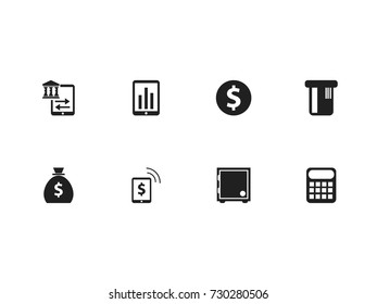Set Of 8 Editable Finance Icons. Includes Symbols Such As Payment, Monitoring, Strongbox And More. Can Be Used For Web, Mobile, UI And Infographic Design.