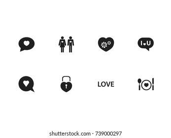 Set Of 8 Editable Heart Icons. Includes Symbols Such As Love, Gear, Proclamation And More. Can Be Used For Web, Mobile, UI And Infographic Design.