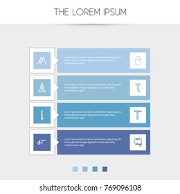Set Of 8 Editable Instrument Outline Icons. Includes Symbols Such As Tool, Handcart, Pickaxes. Can Be Used For Web, Mobile, UI And Infographic Design.