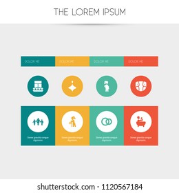 Set of 8 editable kin icons. Includes symbols such as wedding ring, windows, bath and more. Can be used for web, mobile, UI and infographic design.