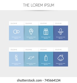 Set Of 8 Editable Kin Outline Icons. Includes Symbols Such As Pacifier, Rings, Sorbet And More. Can Be Used For Web, Mobile, UI And Infographic Design.