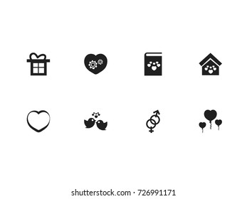 Set Of 8 Editable Love Icons. Includes Symbols Such As Textbook, Gear, Romantic And More. Can Be Used For Web, Mobile, UI And Infographic Design.