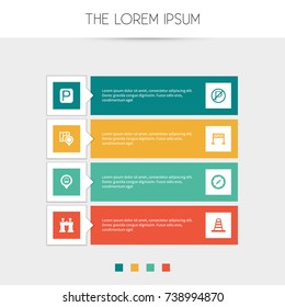 Set Of 8 Editable Navigation Icons. Includes Symbols Such As Car Location, Prohibited Car Stay, Street Construction And More. Can Be Used For Web, Mobile, UI And Infographic Design.