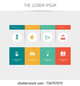 Set Of 8 Editable Office Icons. Includes Symbols Such As Person Working On Computer, Professor, Diskette And More. Can Be Used For Web, Mobile, UI And Infographic Design.