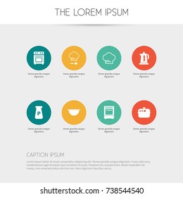 Set Of 8 Editable Restaurant Icons. Includes Symbols Such As Baking, Cooking Cap, Powdered And More. Can Be Used For Web, Mobile, UI And Infographic Design.