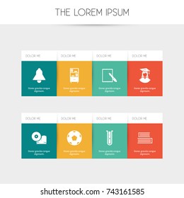 Set Of 8 Editable Science Icons. Includes Symbols Such As Bell, Novel, Compact Disk And More. Can Be Used For Web, Mobile, UI And Infographic Design.