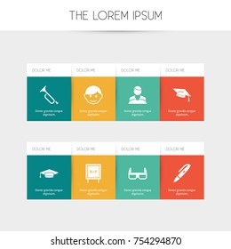 Set Of 8 Editable Science Icons. Includes Symbols Such As Pen, Blackboard, Scholar And More. Can Be Used For Web, Mobile, UI And Infographic Design.