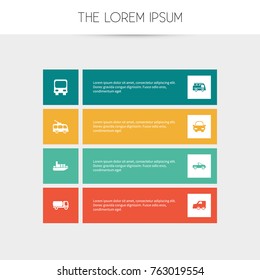 Set Of 8 Editable Shipment Icons. Includes Symbols Such As Suv, Ship, Omnibus And More. Can Be Used For Web, Mobile, UI And Infographic Design.