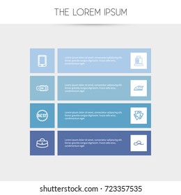 Set Of 8 Editable Shopping Outline Icons. Includes Symbols Such As Smartphone, Ironing, Till And More. Can Be Used For Web, Mobile, UI And Infographic Design.