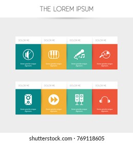 Set Of 8 Editable Sound Icons. Includes Symbols Such As Synthesizer, Silent, Karaoke And More. Can Be Used For Web, Mobile, UI And Infographic Design.