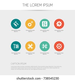 Set Of 8 Editable Toolkit Icons. Includes Symbols Such As Options, Spanner, Maintenance And More. Can Be Used For Web, Mobile, UI And Infographic Design.