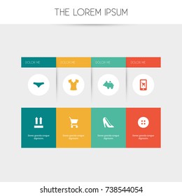 Conjunto De 8 Iconos Comerciales Editables. Incluye Símbolos Como Estilete, Costura, Troncos Y Más. Se puede utilizar para el Web, el móvil, la interfaz de usuario y el diseño de infografía.