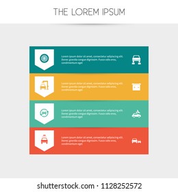 Set of 8 editable transport icons. Includes symbols such as wheel, vehicle repair, car lave and more. Can be used for web, mobile, UI and infographic design.
