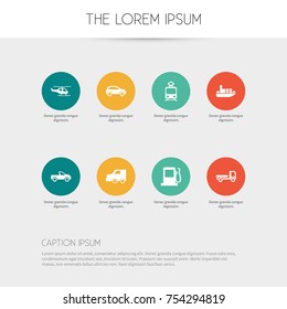 Set Of 8 Editable Transport Icons. Includes Symbols Such As Hatchback, Haulage, Emergency Copter And More. Can Be Used For Web, Mobile, UI And Infographic Design.