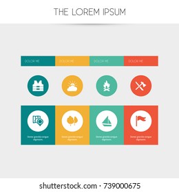 Set Of 8 Editable Trip Icons. Includes Symbols Such As Axe, Yacht, Fever And More. Can Be Used For Web, Mobile, UI And Infographic Design.