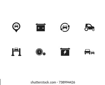 Set Of 8 Editable Vehicle Icons. Includes Symbols Such As Speedometer, Race, Car And More. Can Be Used For Web, Mobile, UI And Infographic Design.
