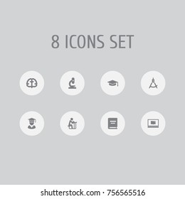 Set Of 8 Education Icons Set.Collection Of Magnet Navigator, Marrow, Textbook And Other Elements.