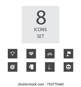 Set Of 8 Entertainment Icons Set.Collection Of Smile, Sport, Bicycle And Other Elements.