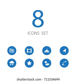 Set Of 8 Entertainment Icons Set.Collection Of Star, Interview, Joystick And Other Elements.