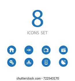 Set Of 8 Entertainment Icons Set.Collection Of Clapperboard, Television, Siren And Other Elements.