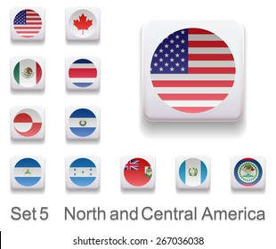 Set of 8. Flags of the countries of West Asia. Flag in the form of computer button. All elements and textures are individual objects. Each image has a name. Illustration. Vector. Icon.