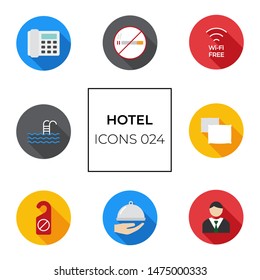 set of 8 flat icons on the theme of the hotel