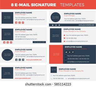 Set of 8 flat and modern e-mail signature templates