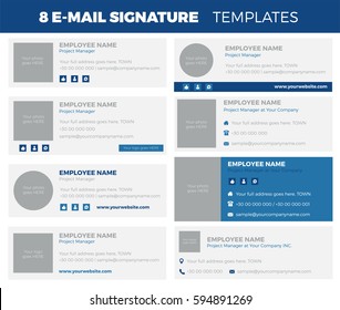 Set of 8 flat and modern e-mail signature templates