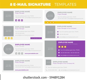 Conjunto de 8 modelos simples e modernos de assinatura de e-mail