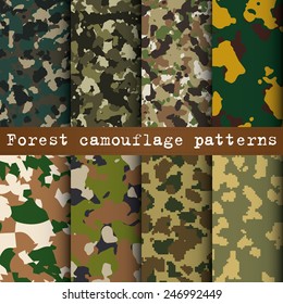 Set of 8 forest camouflage patterns vector